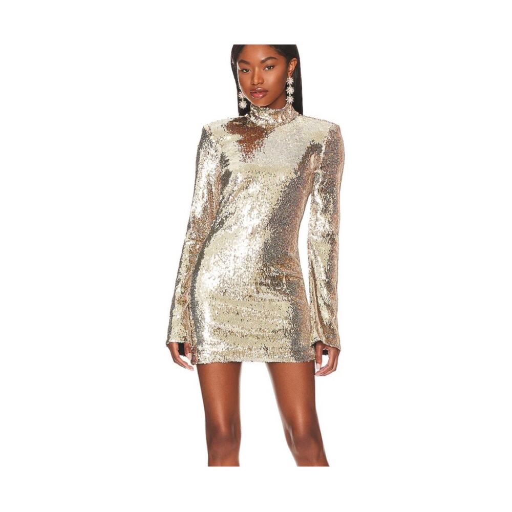 L'Academie Metallic Gold Sequin Mini Dress